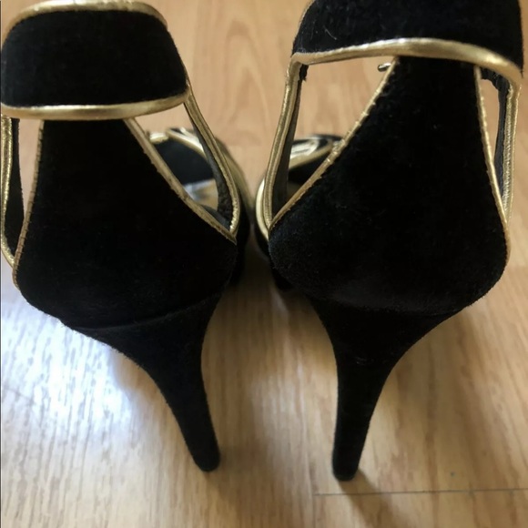 Womens Suede Leather Coach High Heels Black Gold 6 - Picture 2 of 5
